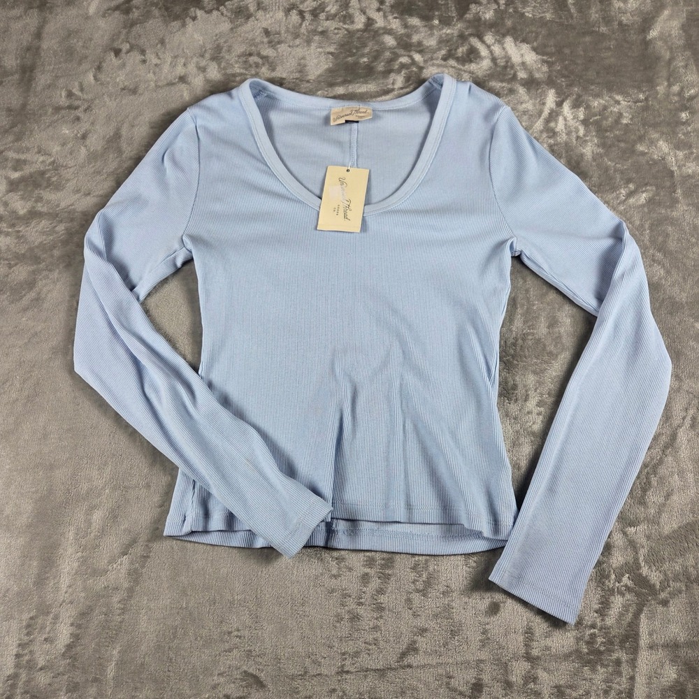 Universal Thread Soft Girl Blue Ribbed Long Sleeve Scoop Neck Top S NWT